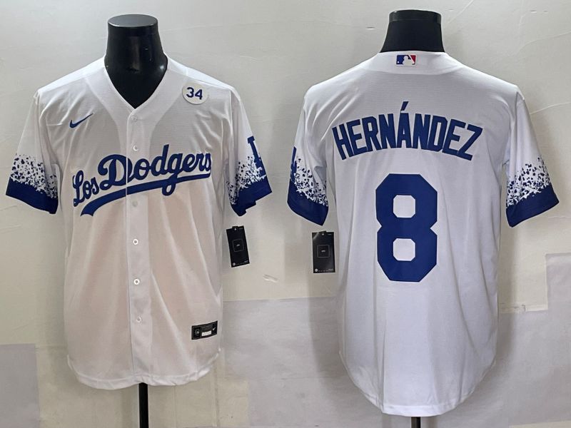 Men 2025 Los Angeles Dodgers #8 Hernandez White blue City Edition Nike MLB Jersey style 7
